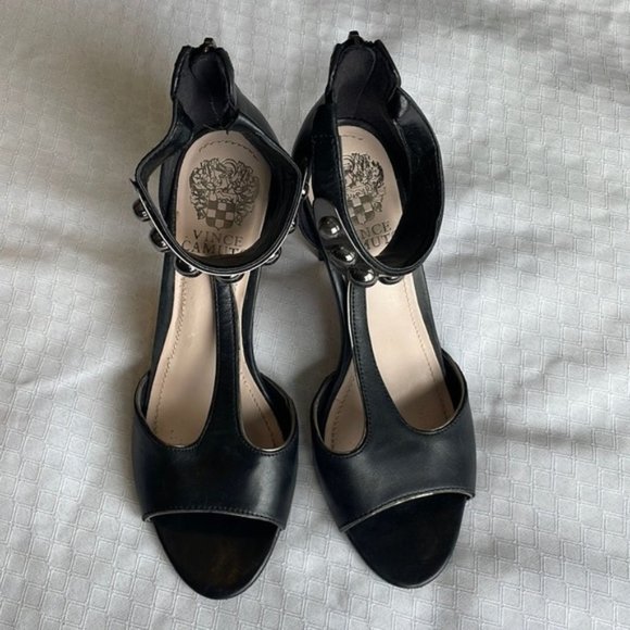 VINCE Camuto Black Leather Embellished Heels - Picture 4 of 9